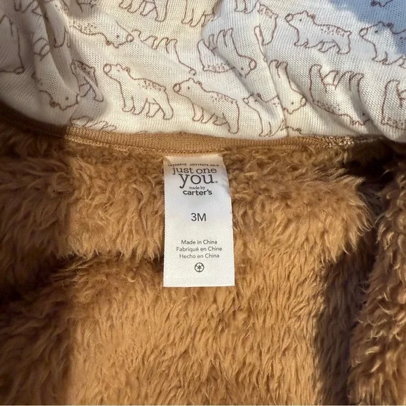 Carter's Brown and White Fleece Bear Footie Zip up Onesie - Picture 3 of 5